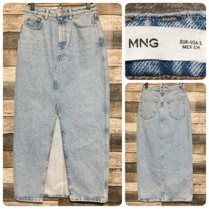 MNG Midi Jean Skirt Women’s S Light Wash Blue Denim 100% Cotton